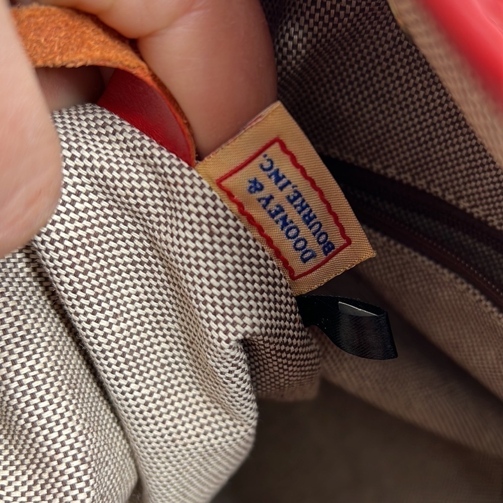 Dooney and Bourke Red Beige Canvas Leather Drawstring Shoulder Bucket Bag - Picture 16 of 16